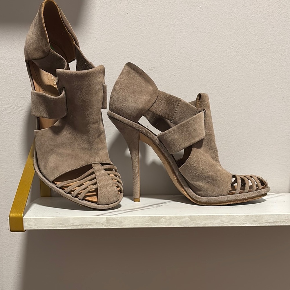 Balenciaga Tan Heels with Intricate Cut-Outs and High Stiletto